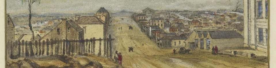 Detail from Melbourne from Collins Street East by R. Russell, 1840. (Courtesy SLV)